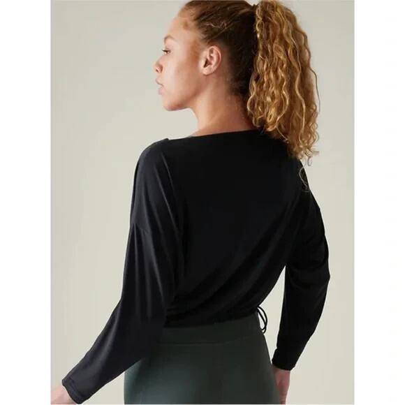 NWT Athleta Cool Down Black Long Sleeve Modal Drawstring Yoga Top Size Medium M - Picture 9 of 13